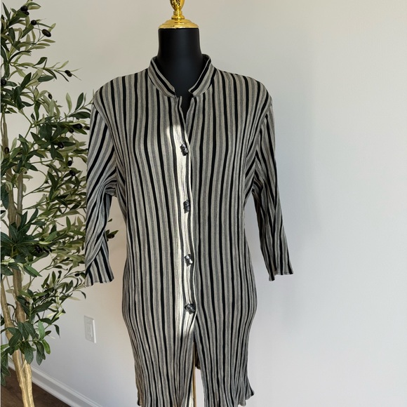 Striped Button Down Shirt - Black and Tan - Picture 2 of 8